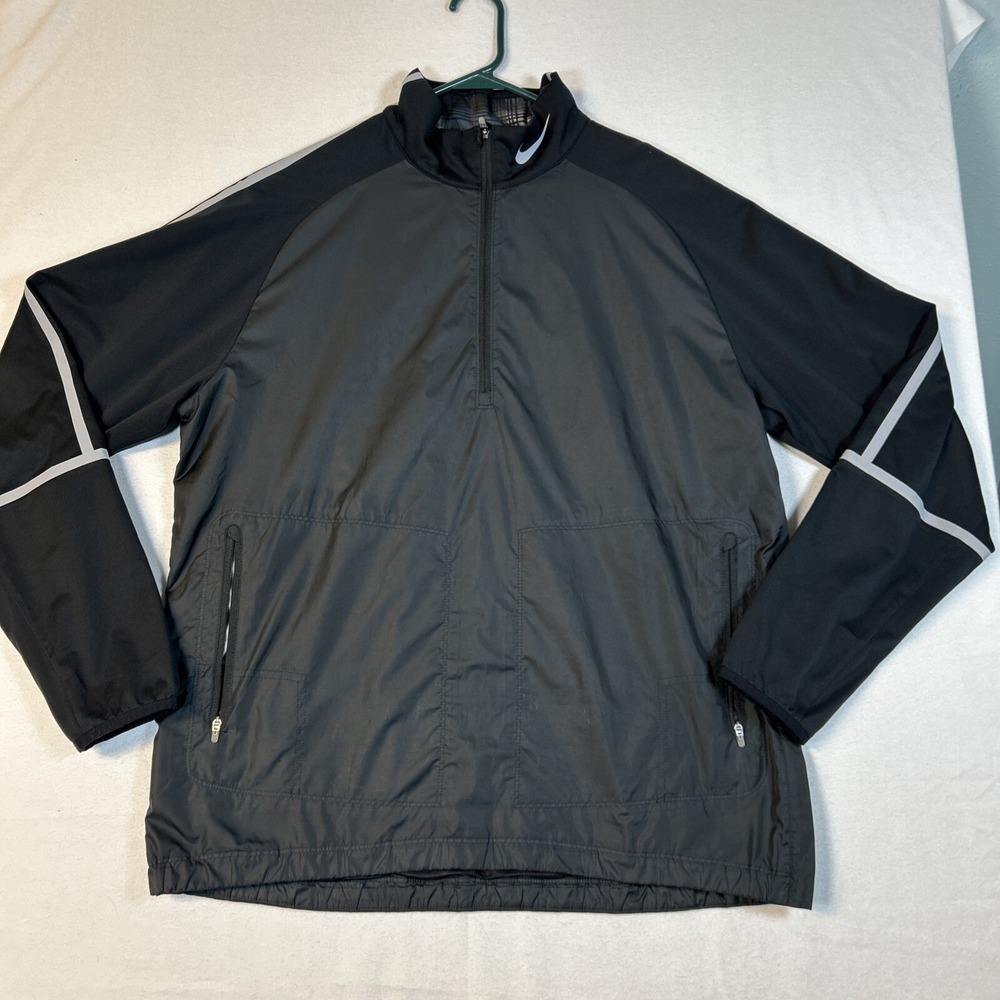 Nike Golf Mens 1/4 Zip Jacket Pullover Lightweight Dri-Fit Black Gray Large